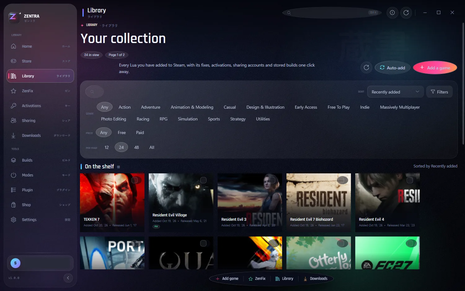 Screenshot Library dari build terbaru aplikasi Zentra